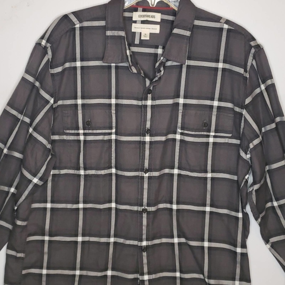 Goodthreads XL Gray White Long Sleeve Button Up